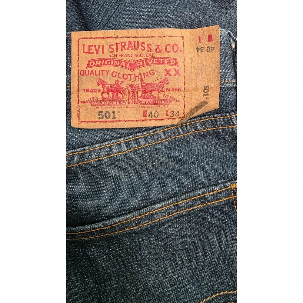Levis 501 Original Fit Jeans Mens 40x34 Medium Wash Blue Denim Button Fly
